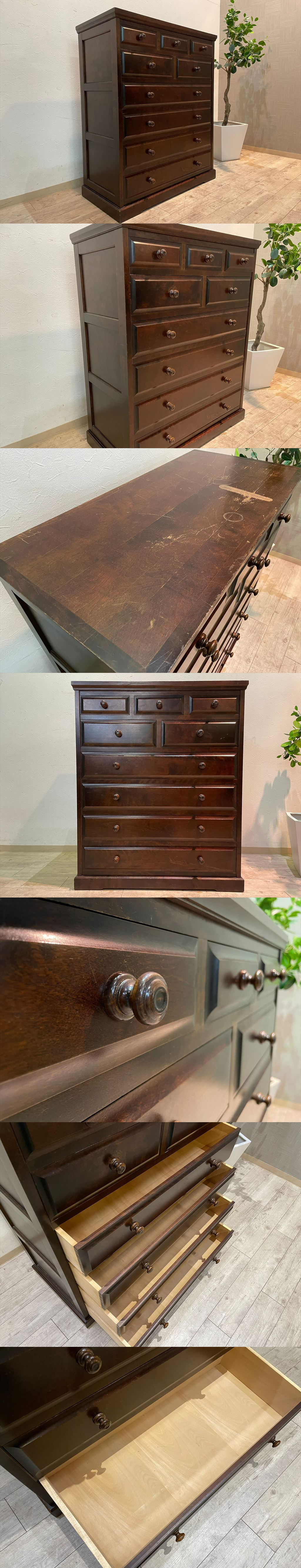 美品【北海道民芸家具 6段9杯 整理箪笥 引き出し収納家具】 美品【北海道民芸家具 6段9杯 整理箪笥 引き出し収納家具】